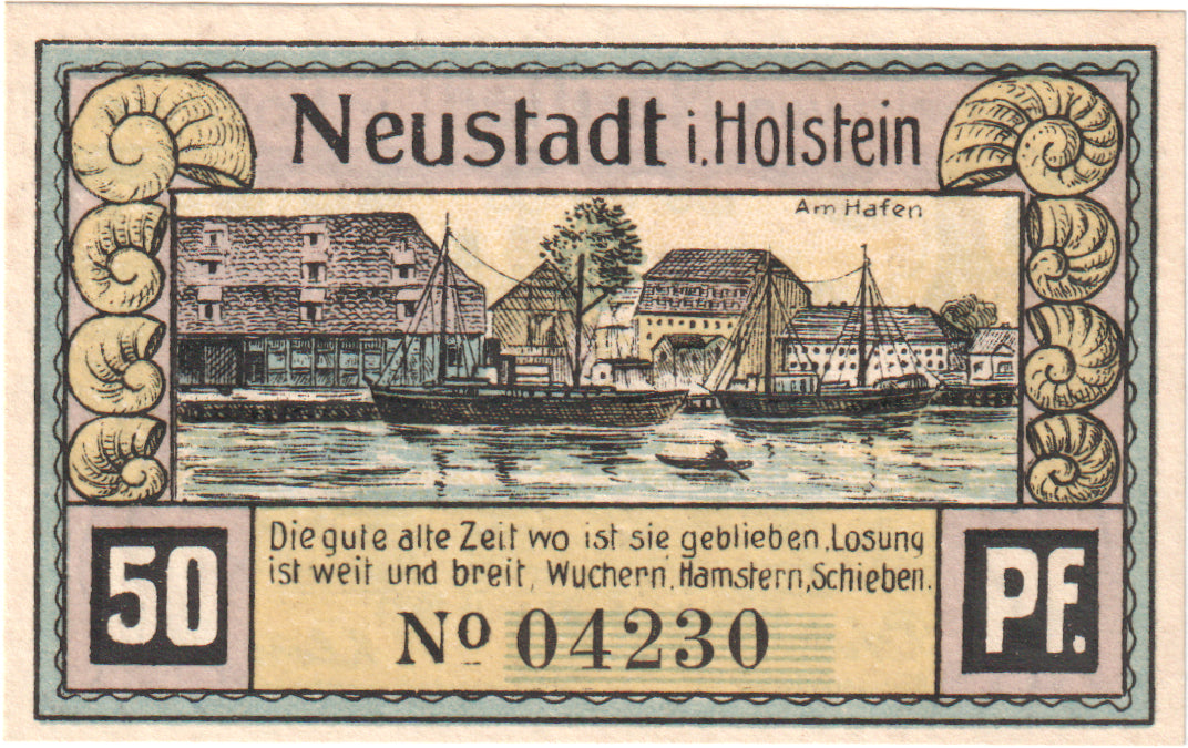 Nota, Alemanha, Neustadt i. Holstein Stadt, 50 Pfennig, bateau, O.D, 1921-07-31