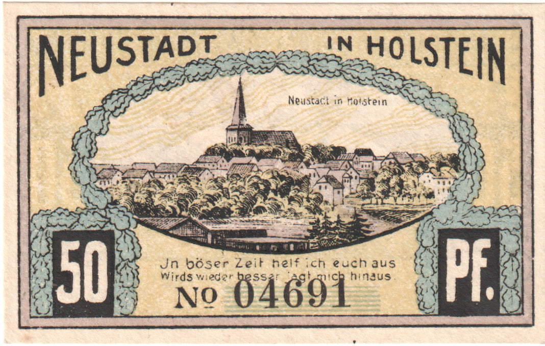 Nota, Alemanha, Neustadt i. Holstein Stadt, 50 Pfennig, village, O.D