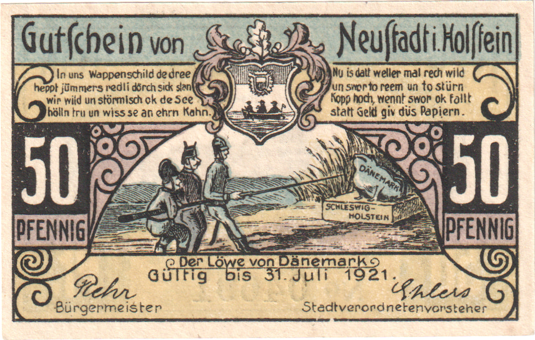 Nota, Alemanha, Neustadt i. Holstein Stadt, 50 Pfennig, village, O.D