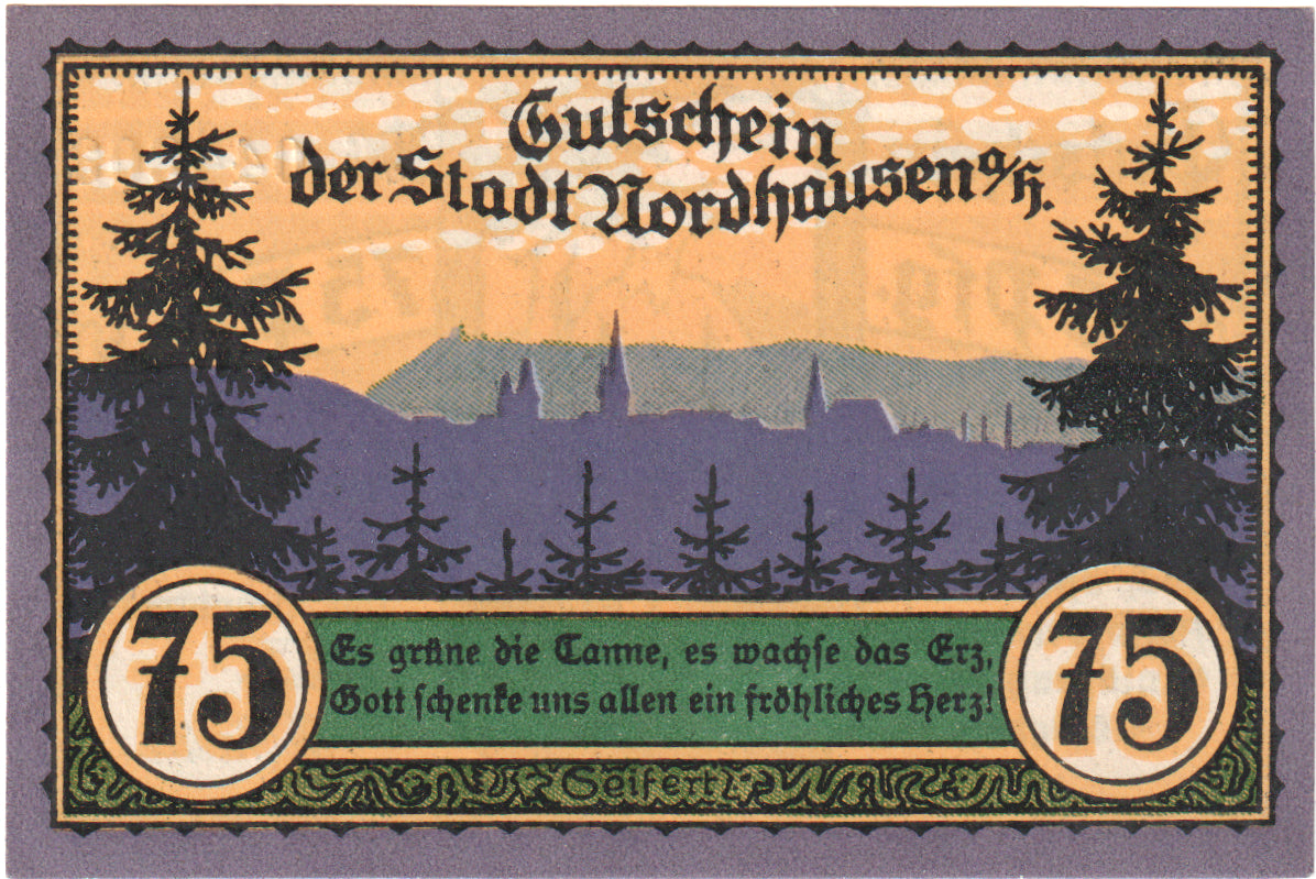 Banconote, Germania, Nordhausen, 75 Pfennig, forêt 1, 1921, 1921-05-01, SPL