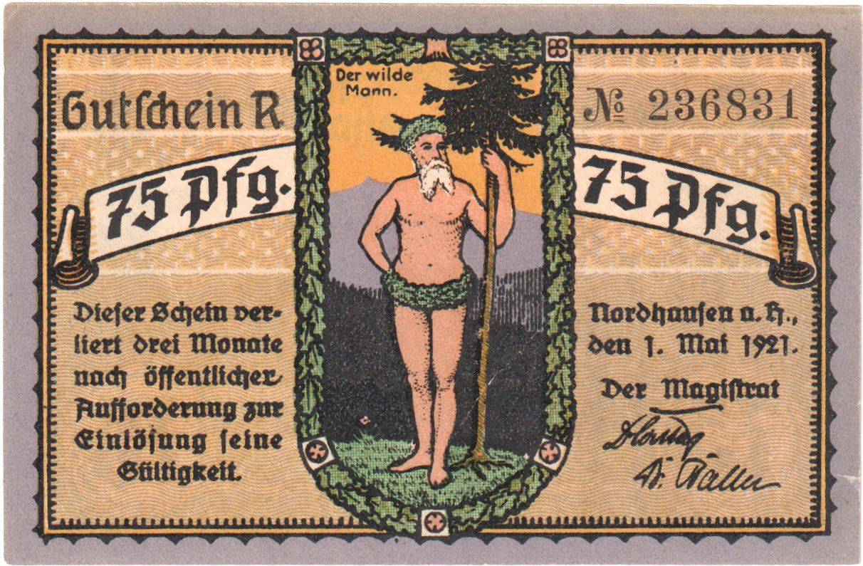 Nota, Alemanha, Nordhausen, 75 Pfennig, forêt 2, 1921, 1921-05-01, UNC(60-62)