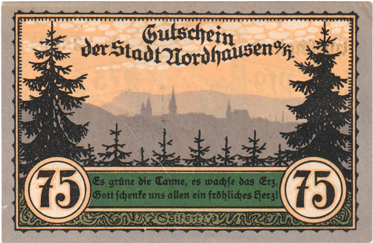 Nota, Alemanha, Nordhausen, 75 Pfennig, forêt 2, 1921, 1921-05-01, UNC(60-62)