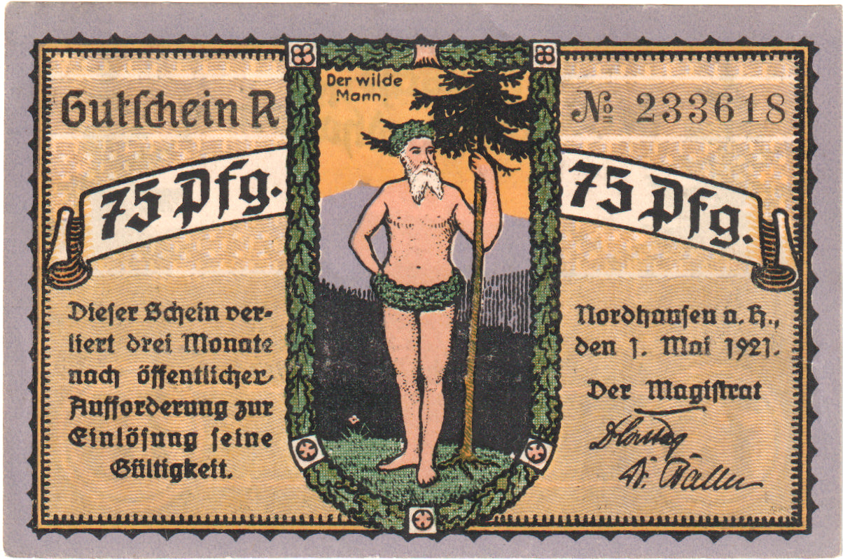 Nota, Alemanha, Nordhausen, 75 Pfennig, forêt 3, 1921, 1921-05-01, UNC(60-62)