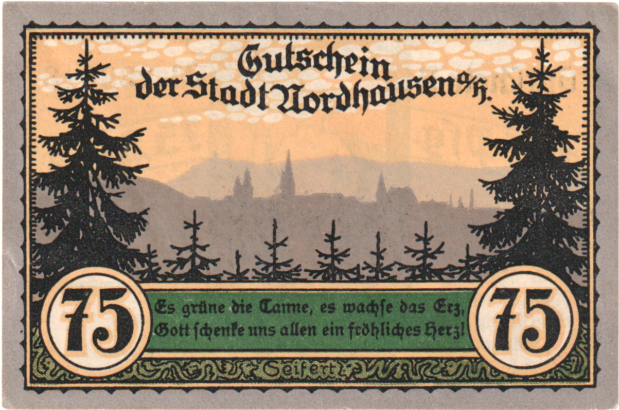 Nota, Alemanha, Nordhausen, 75 Pfennig, forêt 3, 1921, 1921-05-01, UNC(60-62)