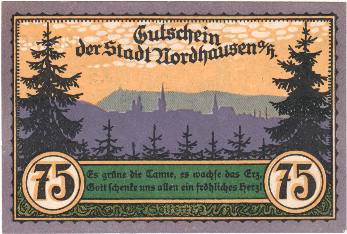 Nota, Alemanha, Nordhausen, 75 Pfennig, forêt 4, 1921, 1921-05-01, UNC(60-62)