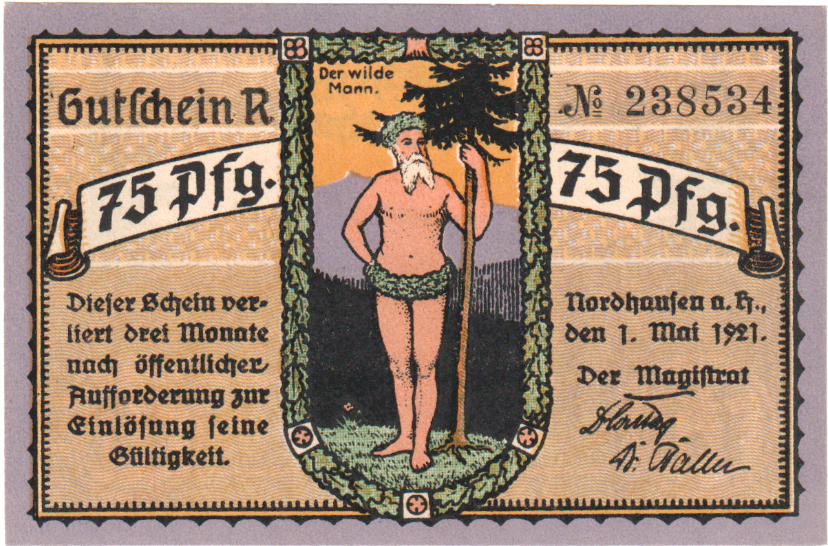Nota, Alemanha, Nordhausen, 75 Pfennig, forêt 5, 1921, 1921-05-01, UNC(60-62)