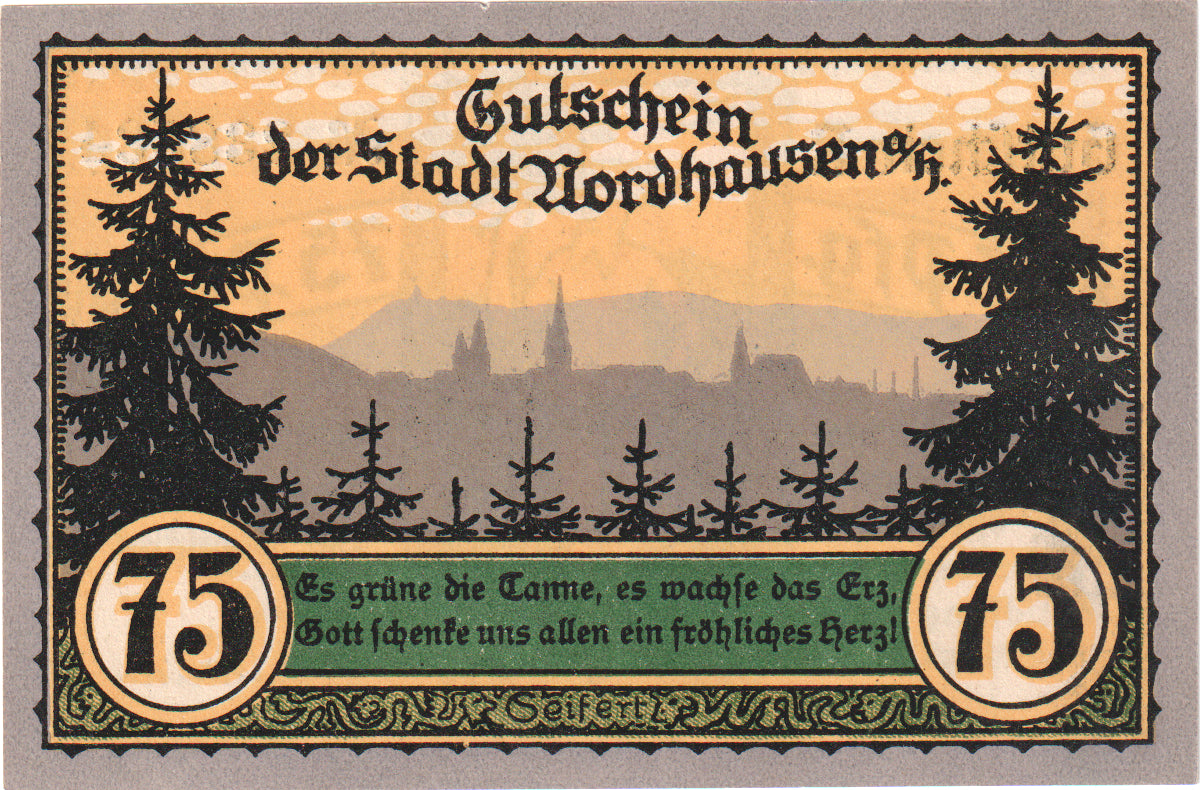 Nota, Alemanha, Nordhausen, 75 Pfennig, forêt 5, 1921, 1921-05-01, UNC(60-62)