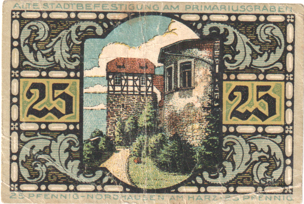Nota, Alemanha, Nordhausen Stadt, 25 Pfennig, batiment 1, 1921, 1921-05-01