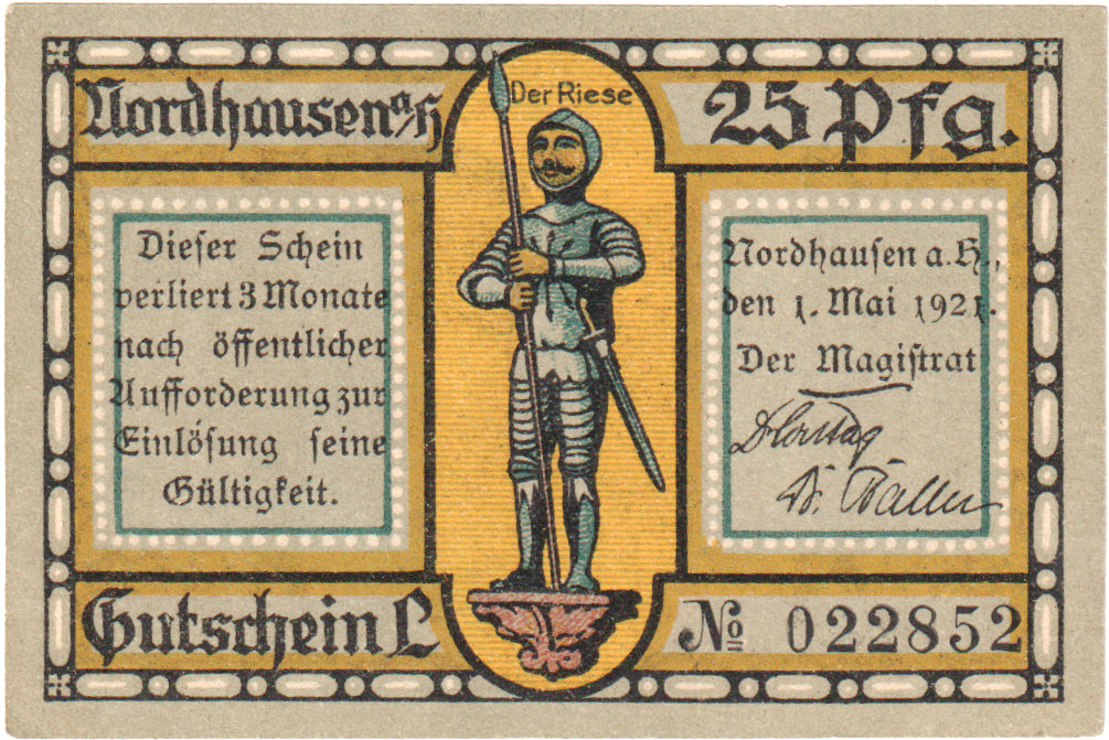 Banknot, Niemcy, Nordhausen Stadt, 25 Pfennig, batiment 2, 1921, 1921-05-01