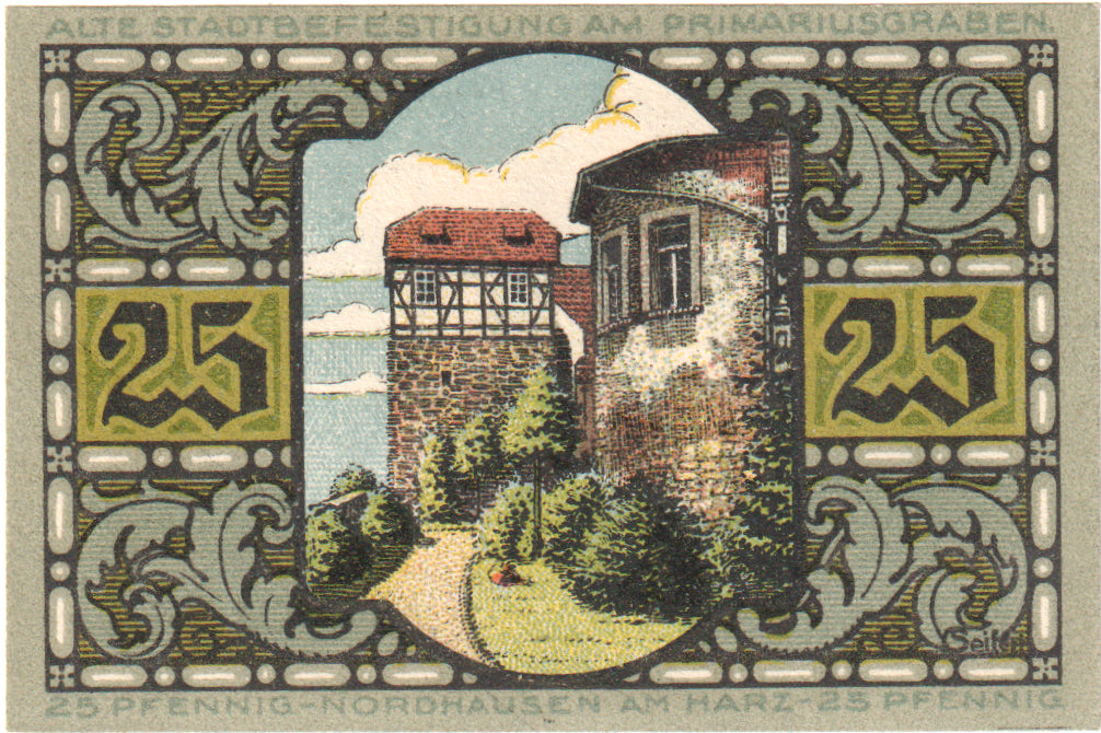 Nota, Alemanha, Nordhausen Stadt, 25 Pfennig, batiment 2, 1921, 1921-05-01