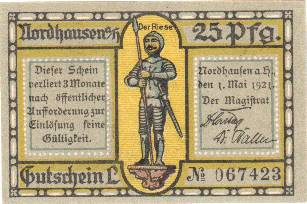 Geldschein, Deutschland, Nordhausen Stadt, 25 Pfennig, Batiment 5, 1921