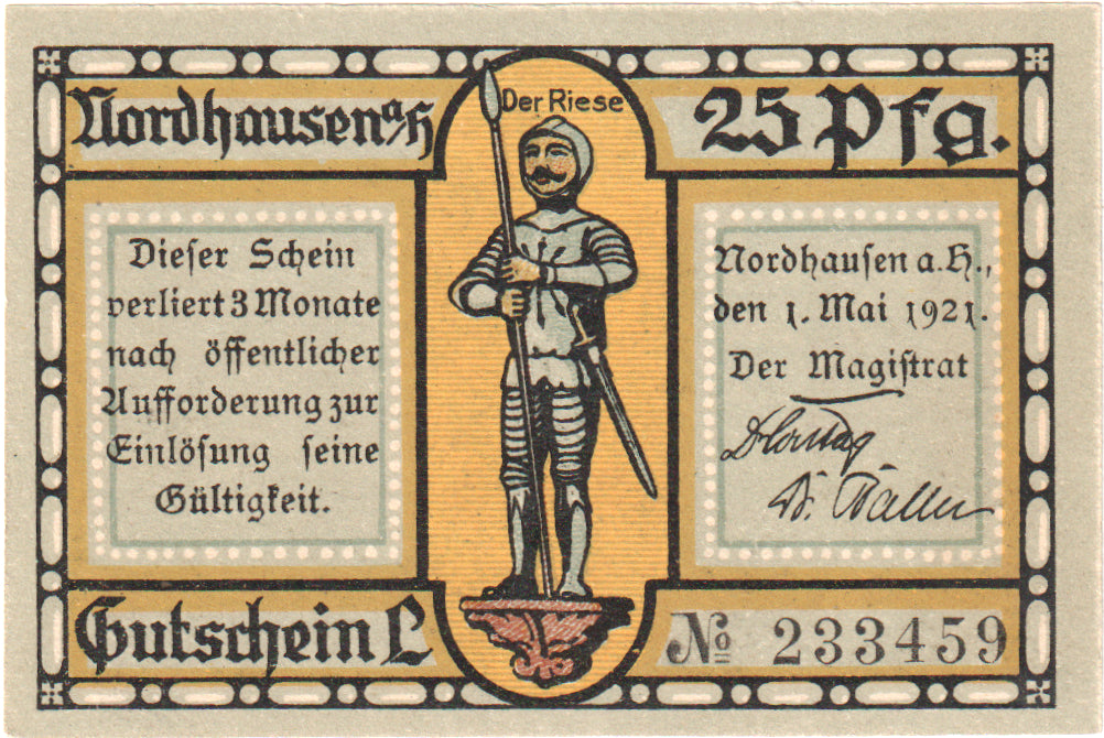 Banknot, Niemcy, Nordhausen Stadt, 25 Pfennig, Batiment 5, 1921, 1921-05-01