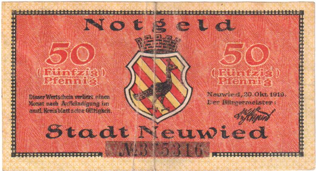 Banknot, Niemcy, Neuwied Stadt, 50 Pfennig, Batiment, 1918, 1918-10-31