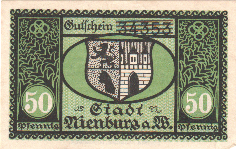 Banknot, Niemcy, Nienburg, 50 Pfennig, Blason, UNC(60-62), Mehl:N46.3a