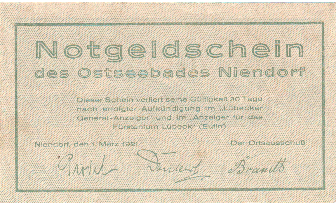 Geldschein, Deutschland, Niendorf, 75 Pfennig, paysage, 1921, 1921-03-01, VZ+