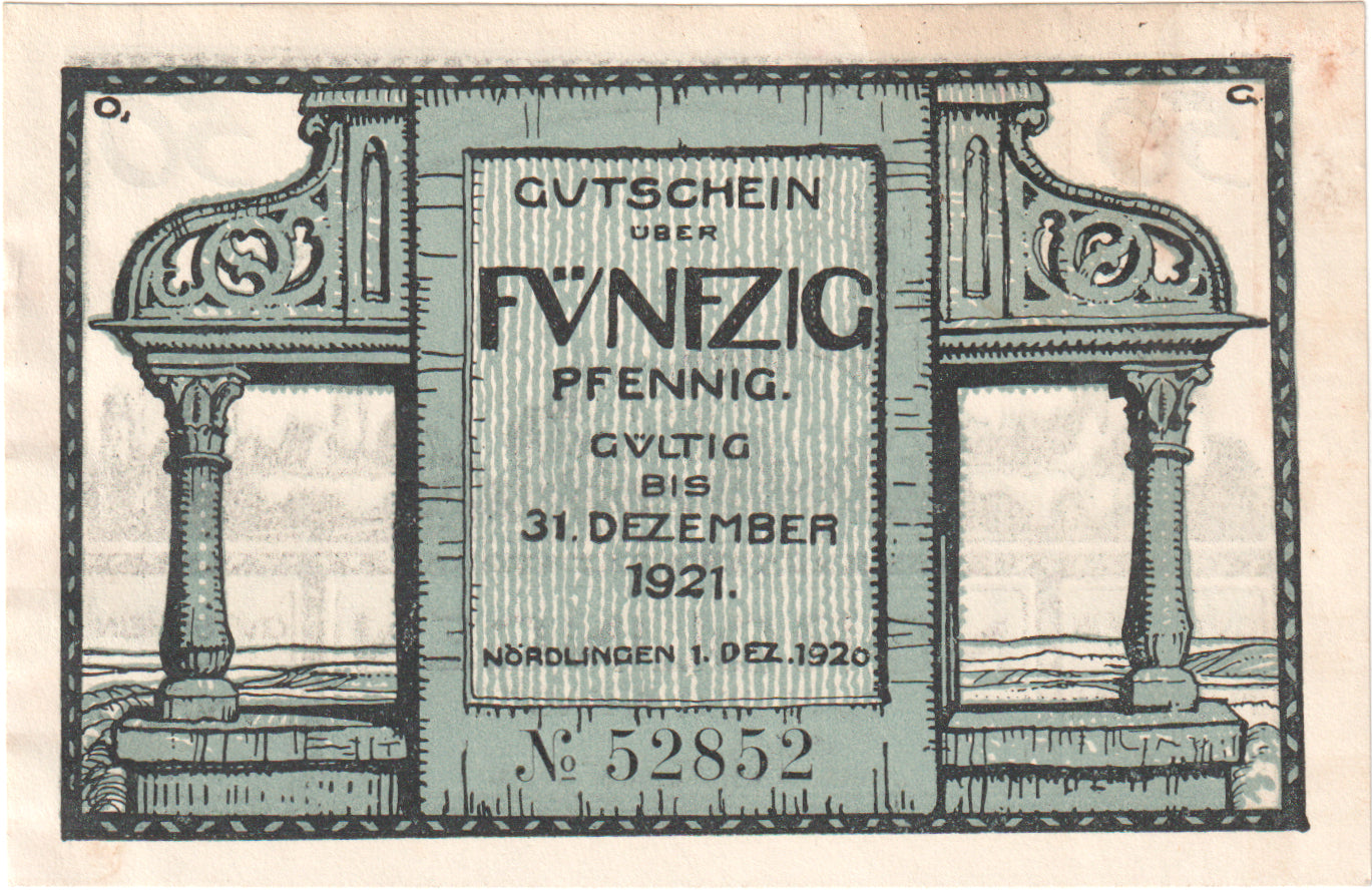 Nota, Alemanha, Nordlingen, 50 Pfennig, village 1, 1918, 1918-10-02, UNC(65-70)