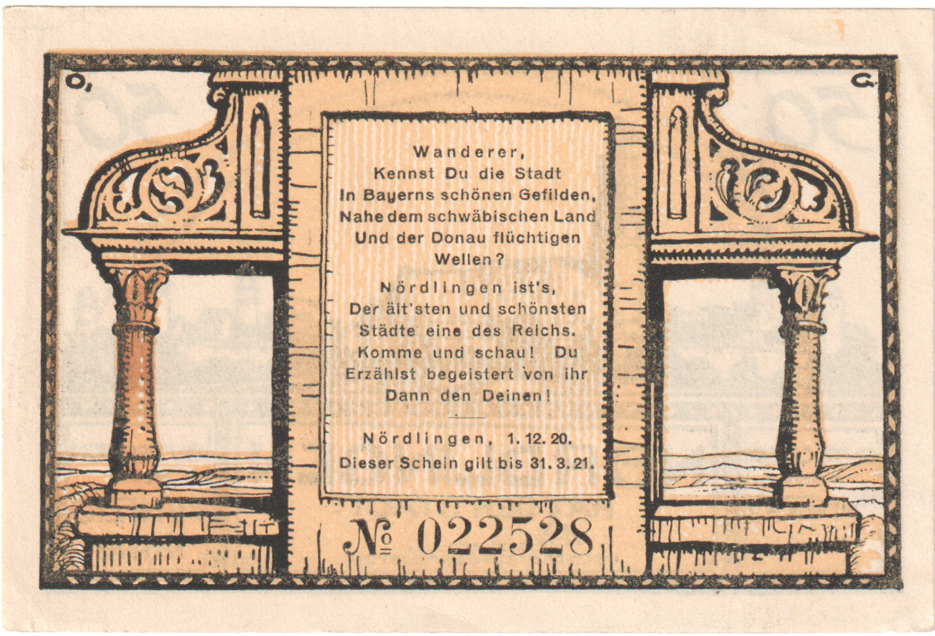 Nota, Alemanha, Nordlingen, 50 Pfennig, village 2, 1918, 1918-10-02, UNC(65-70)