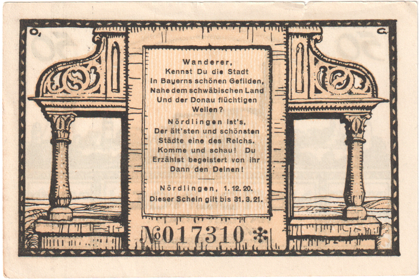 Nota, Alemanha, Nordlingen, 50 Pfennig, Village 4, 1918, 1918-10-02, UNC(65-70)