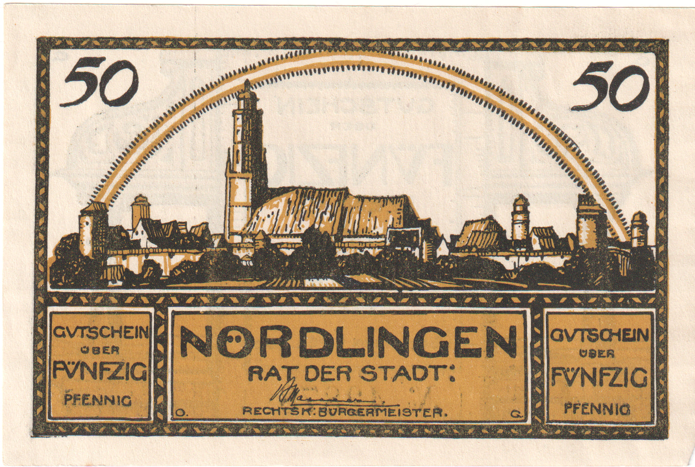 Banconote, Germania, Nordlingen, 50 Pfennig, Village 5, 1918, 1918-10-02, FDS