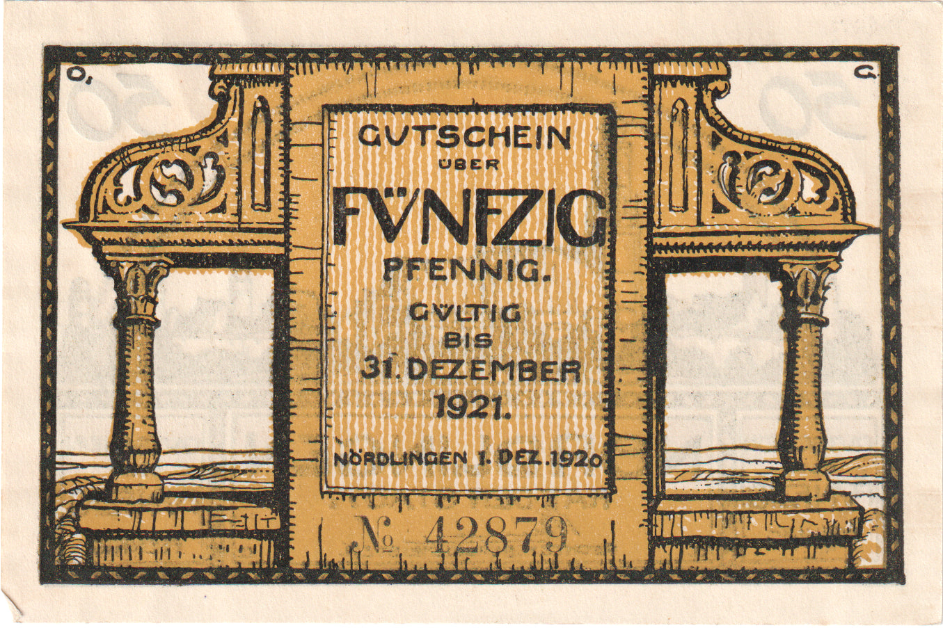 Banconote, Germania, Nordlingen, 50 Pfennig, Village 5, 1918, 1918-10-02, FDS