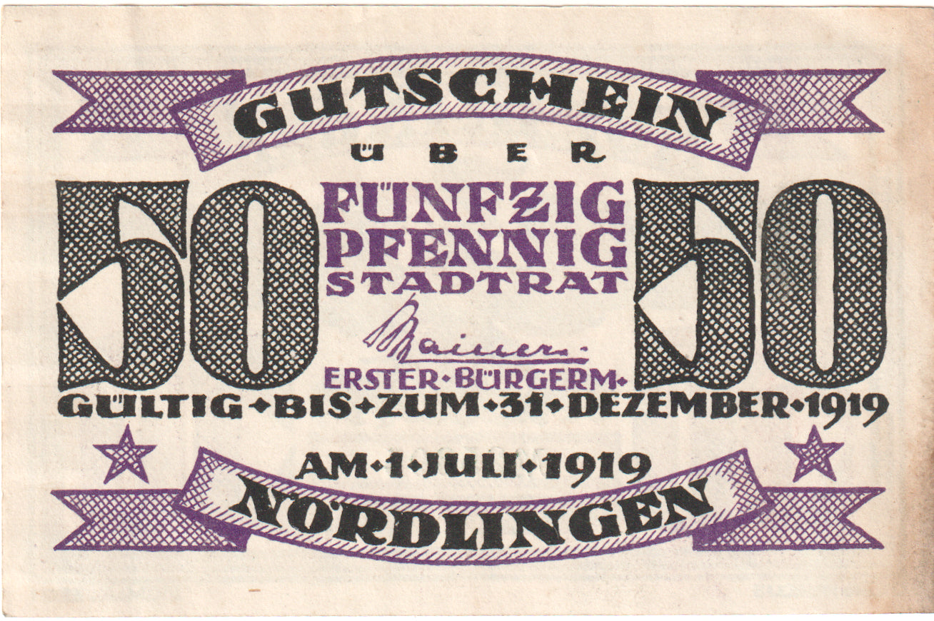 Nota, Alemanha, Nordlingen, 50 Pfennig, valeur faciale, 1918, 1918-10-02