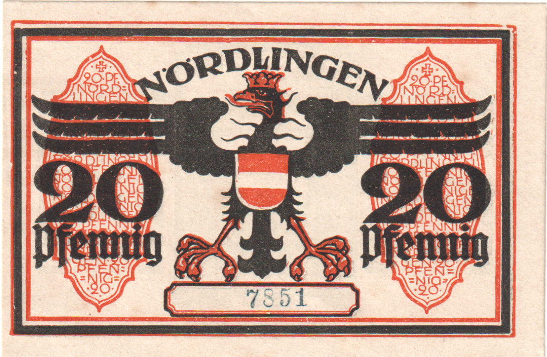 Nota, Alemanha, Nordlingen, 20 Pfennig, tour 1, 1918, 1918-10-02, UNC(63)