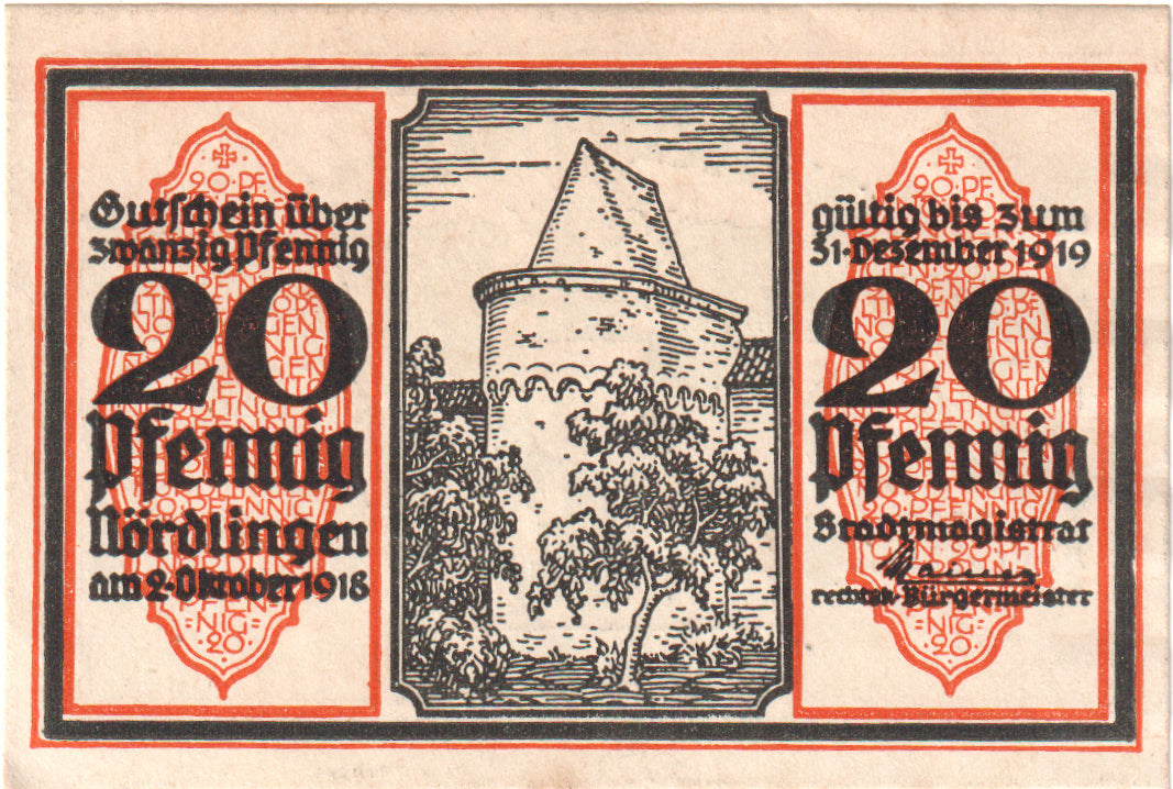 Geldschein, Deutschland, Nordlingen, 20 Pfennig, tour 3, 1918, 1918-10-02, UNZ-