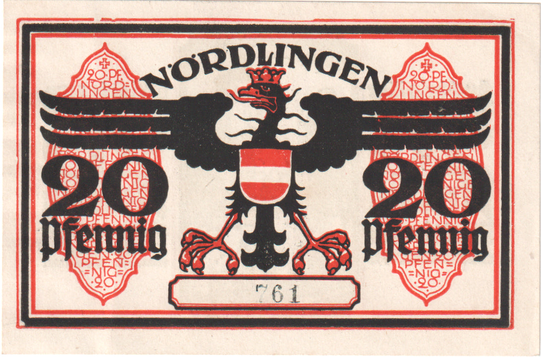 Nota, Alemanha, Nordlingen, 20 Pfennig, tour 4, 1918, 1918-10-02, UNC(63)