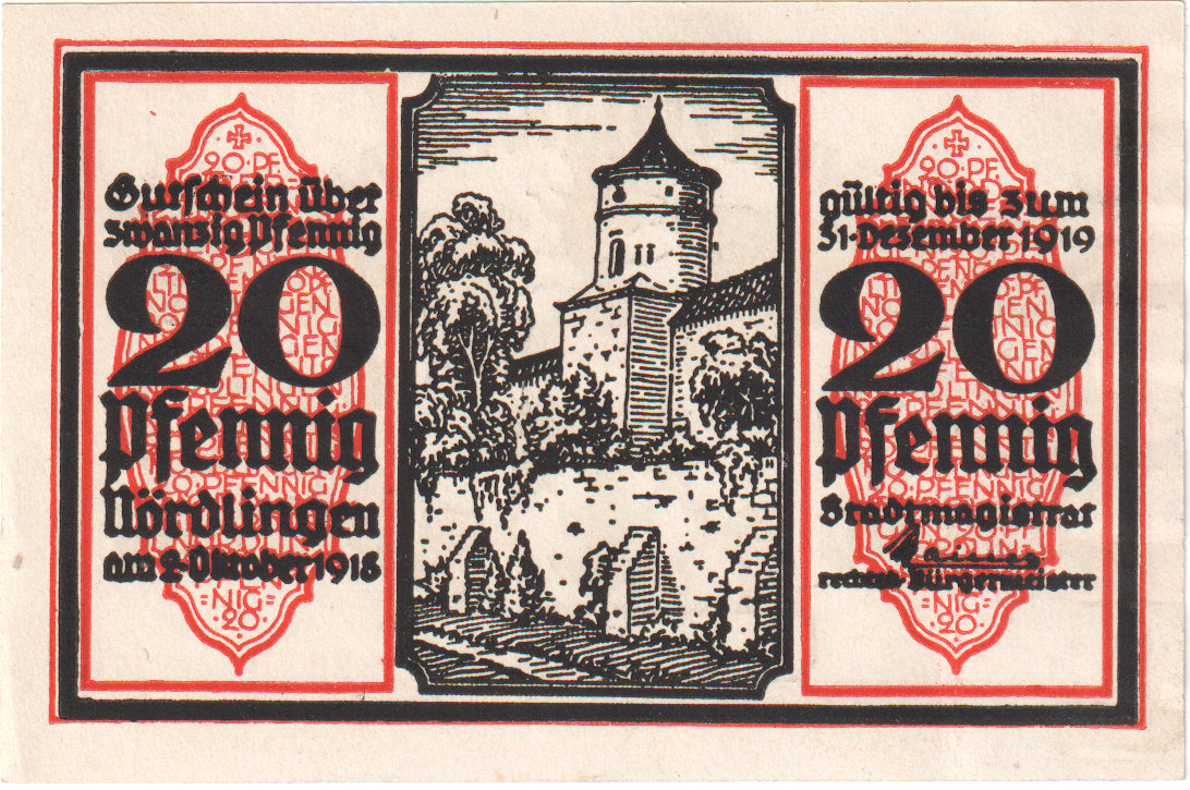 Nota, Alemanha, Nordlingen, 20 Pfennig, tour 4, 1918, 1918-10-02, UNC(63)