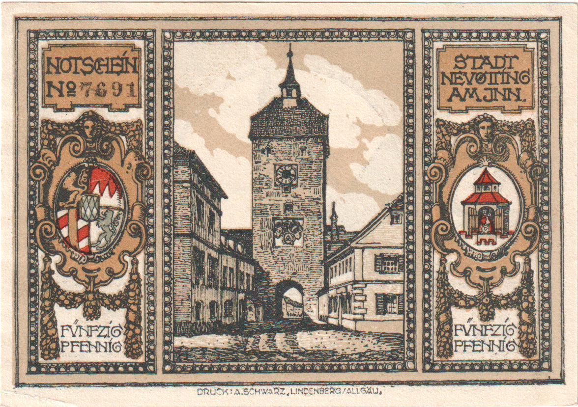 Nota, Alemanha, Neuötting Stadt, 50 Pfennig, place, 1921, UNC(60-62)