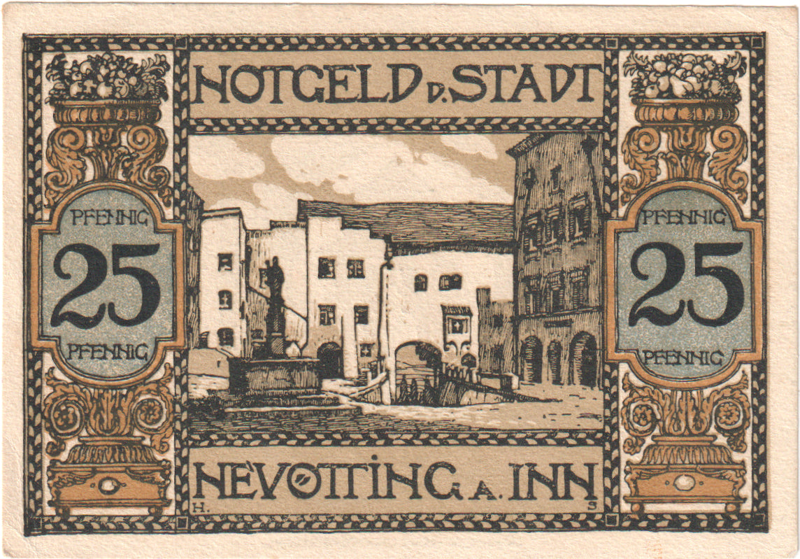 Nota, Alemanha, Neuötting Stadt, 25 Pfennig, place, 1921, UNC(60-62)