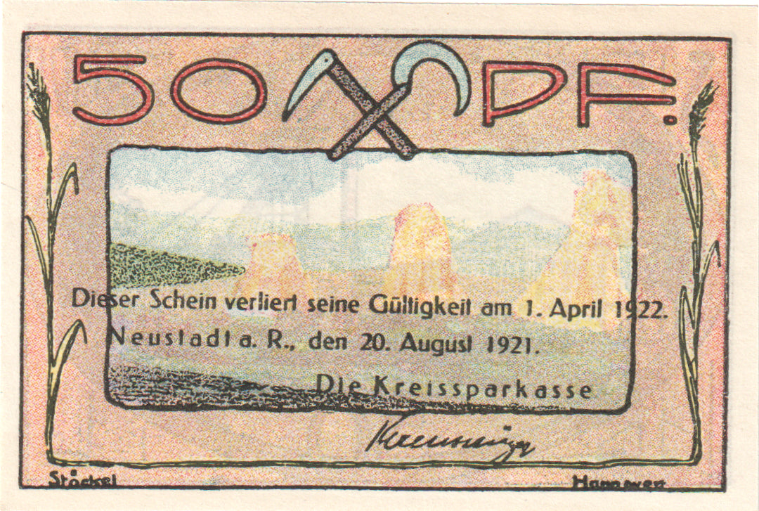 Geldschein, Deutschland, Neustadt Am Rubenberge Stadt, 50 Pfennig, paysage