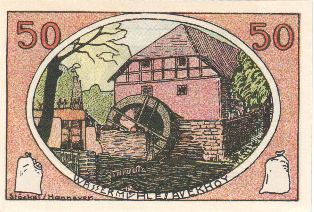 Geldschein, Deutschland, Neustadt Am Rubenberge Stadt, 50 Pfennig, moulin, 1921