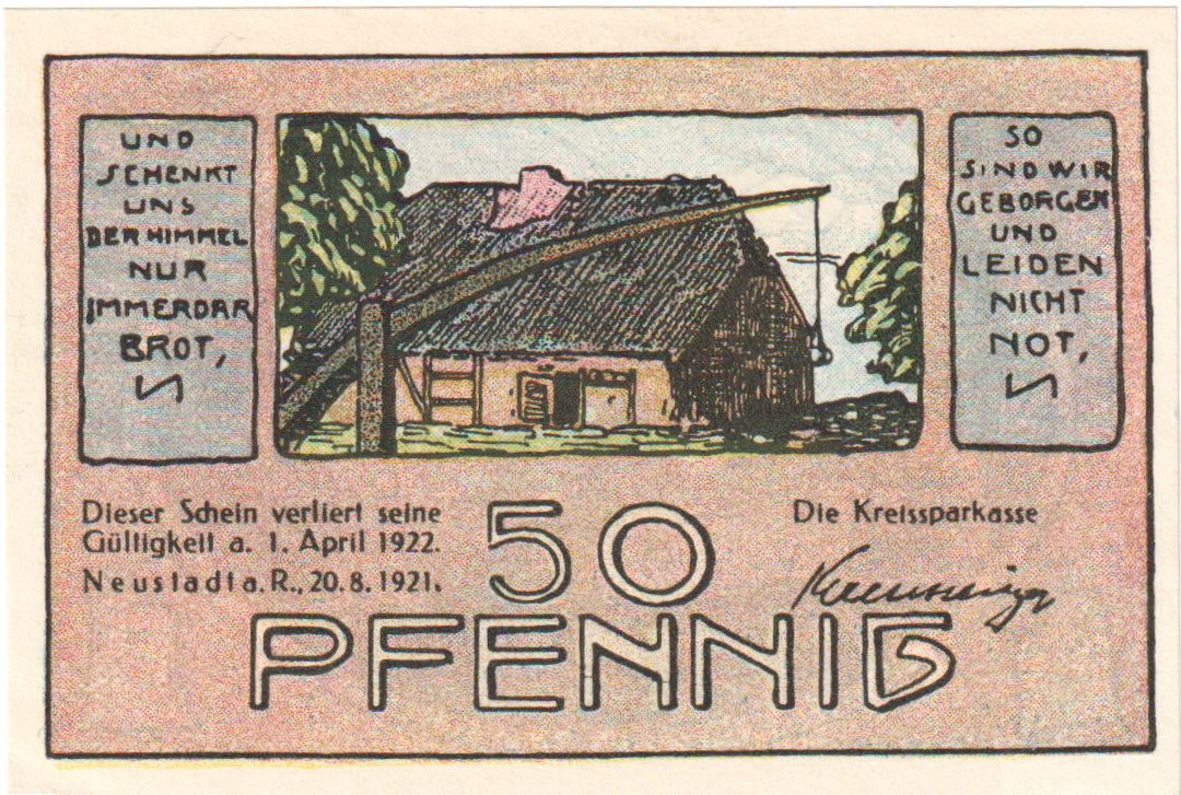Geldschein, Deutschland, Neustadt Am Rubenberge Stadt, 50 Pfennig, moulin, 1921