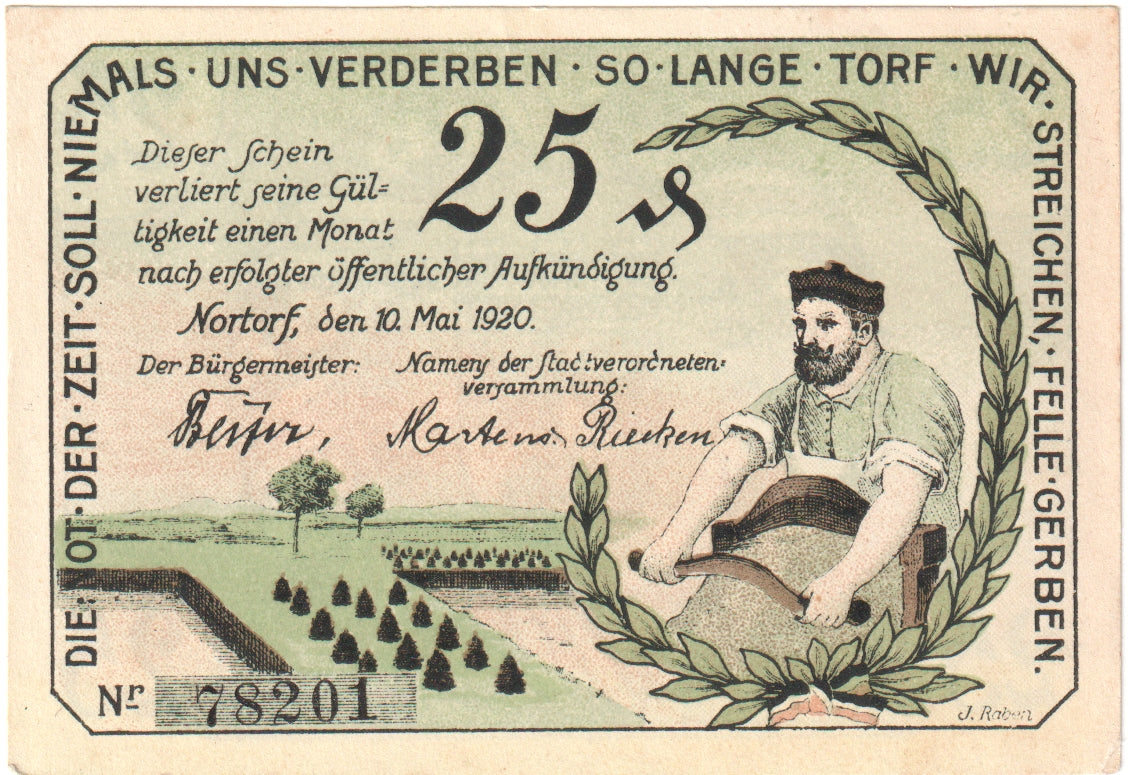 Banknot, Niemcy, Nortorf Stadt, 25 Pfennig, Blason 1, 1920, 1920-05-10