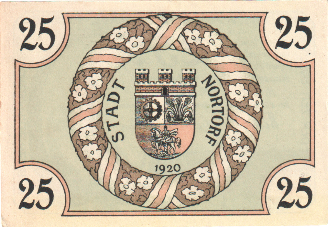 Banknot, Niemcy, Nortorf Stadt, 25 Pfennig, Blason 1, 1920, 1920-05-10