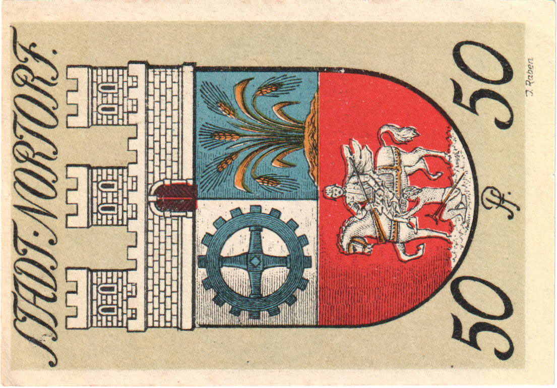 Banknot, Niemcy, Nortorf Stadt, 50 Pfennig, Blason, 1920, 1920-05-10