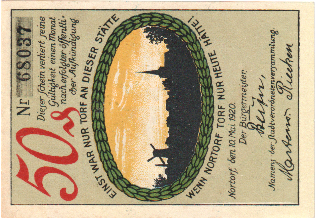 Banknot, Niemcy, Nortorf Stadt, 50 Pfennig, Blason, 1920, 1920-05-10