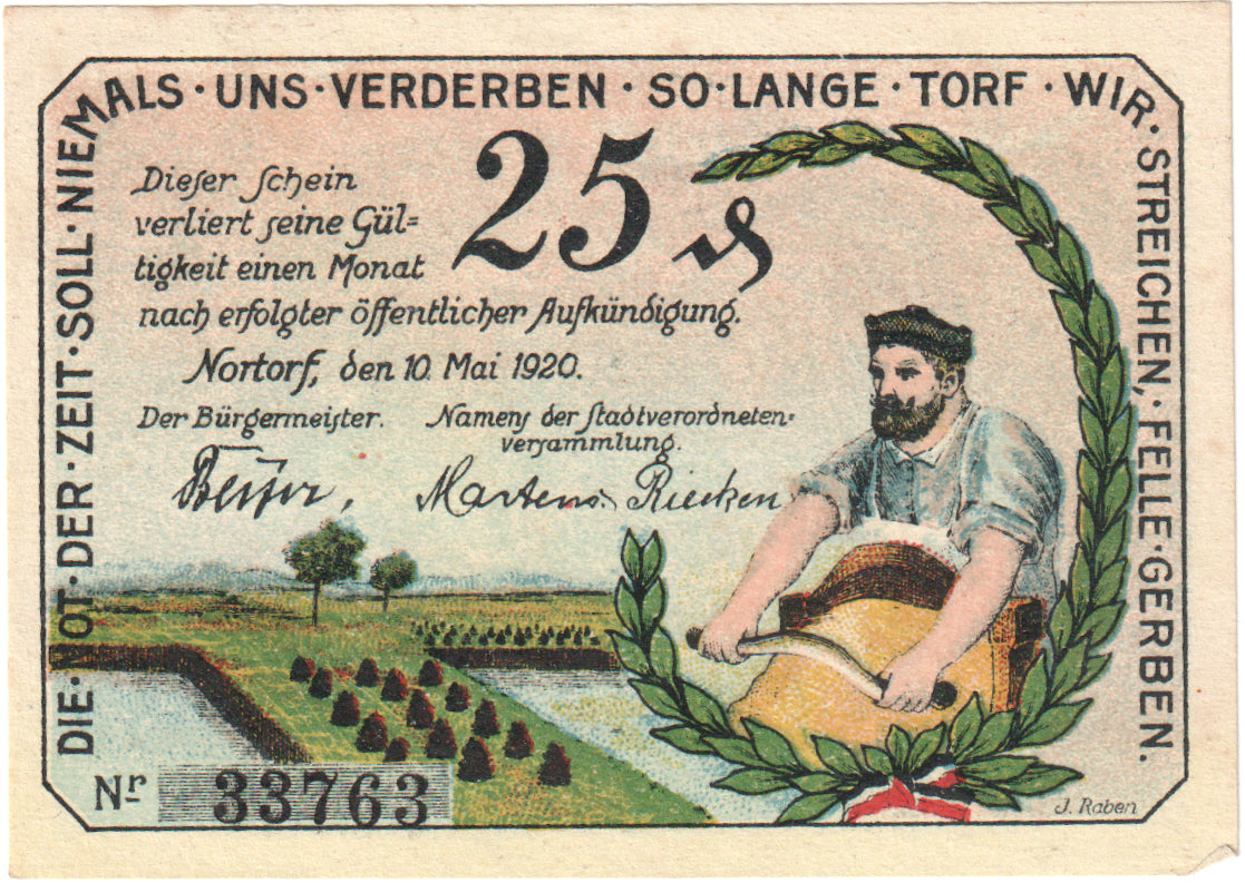 Geldschein, Deutschland, Nortorf Stadt, 25 Pfennig, Blason, 1920, 1920-05-10