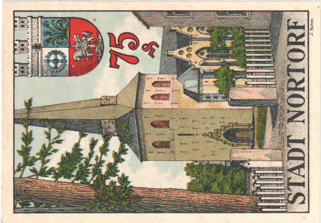 Nota, Alemanha, Nortorf Stadt, 75 Pfennig, Blason, 1920, 1920-05-10, UNC(60-62)