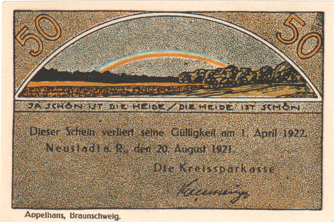Geldschein, Deutschland, Neustadt Am Rübenberge Kreissparkasse, 50 Pfennig