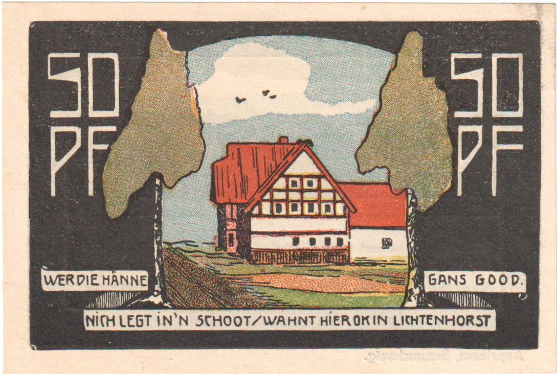 Banconote, Germania, Neustadt Am Rübenberge Kreissparkasse, 50 Pfennig, Maison