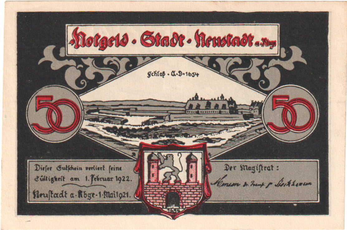 Nota, Alemanha, Neustadt Am Rubenberge Stadt, 50 Pfennig, paysage, 1921