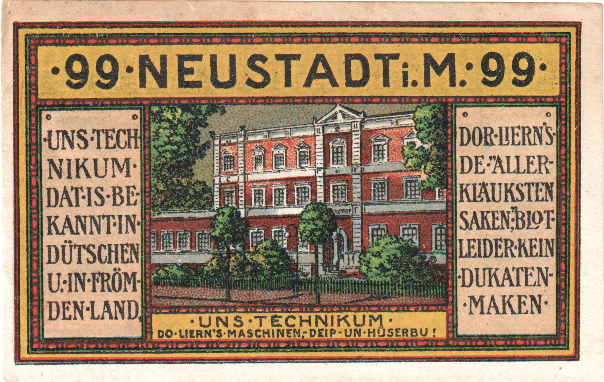 Nota, Alemanha, Neustadt Stadt, 99 Pfennig, Batiment, 1921, 1921-11-24