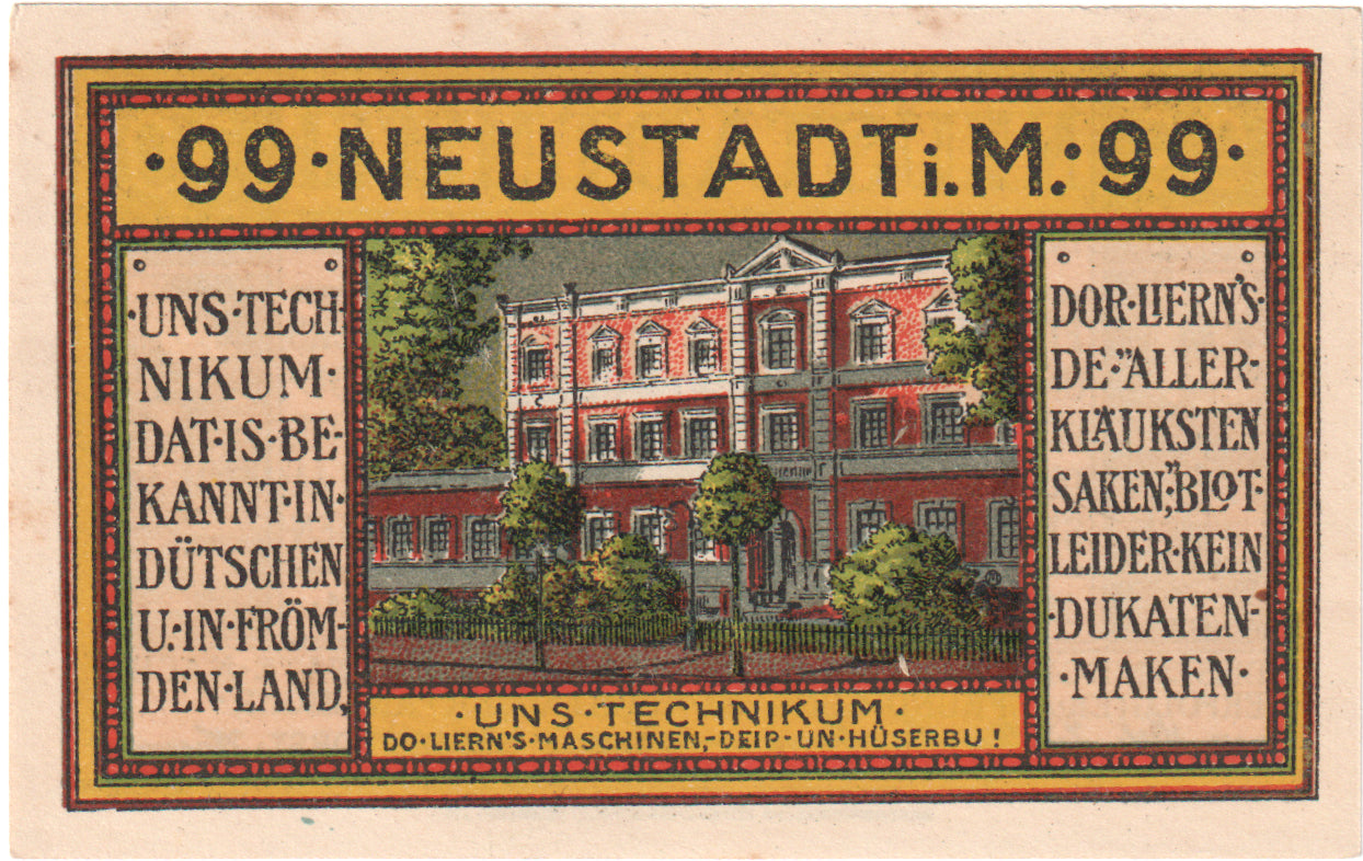 Nota, Alemanha, Neustadt Stadt, 99 Pfennig, château, 1921, 1921-11-24
