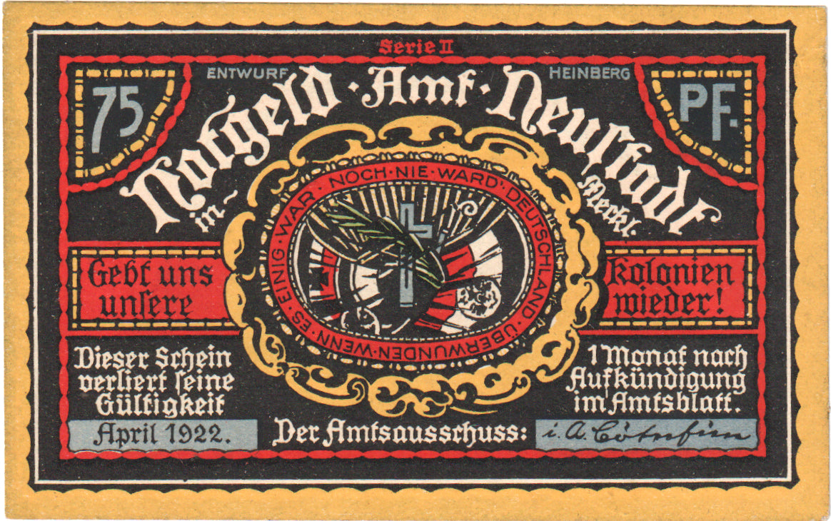 Nota, Alemanha, Neustadt Stadt, 75 Pfennig, Maison, 1921, 1921-11-24