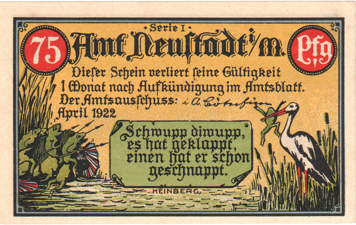 Billete, Alemania, Neustadt Stadt, 75 Pfennig, paysage, 1922, EBC+, Mehl:961.2
