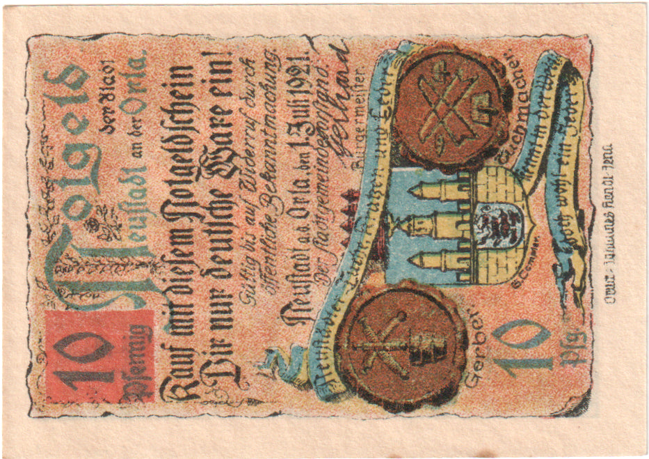 Billete, Alemania, Neustadt Stadt, 10 Pfennig, château, 1921, 1921-07-01, EBC+