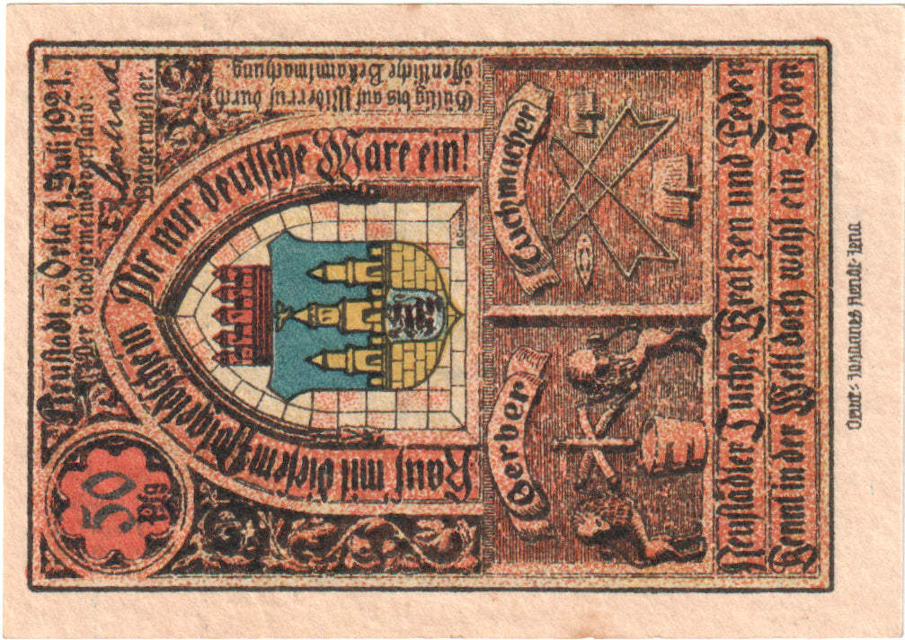 Billete, Alemania, Neustadt Stadt, 50 Pfennig, château, 1921, 1921-07-01, EBC+