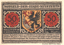 Nota, Alemanha, Neustettin, 50 Pfennig, personnage, 1921, 1921-11-15